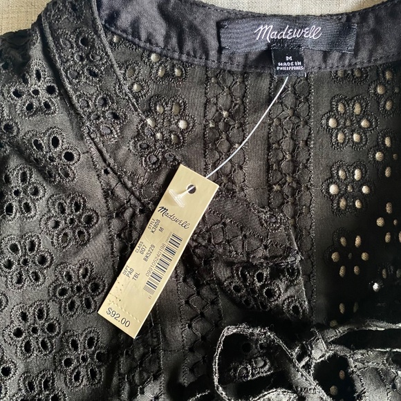 NWT Madewell black eyelet lace pop over peasant top Size M - Picture 13 of 15